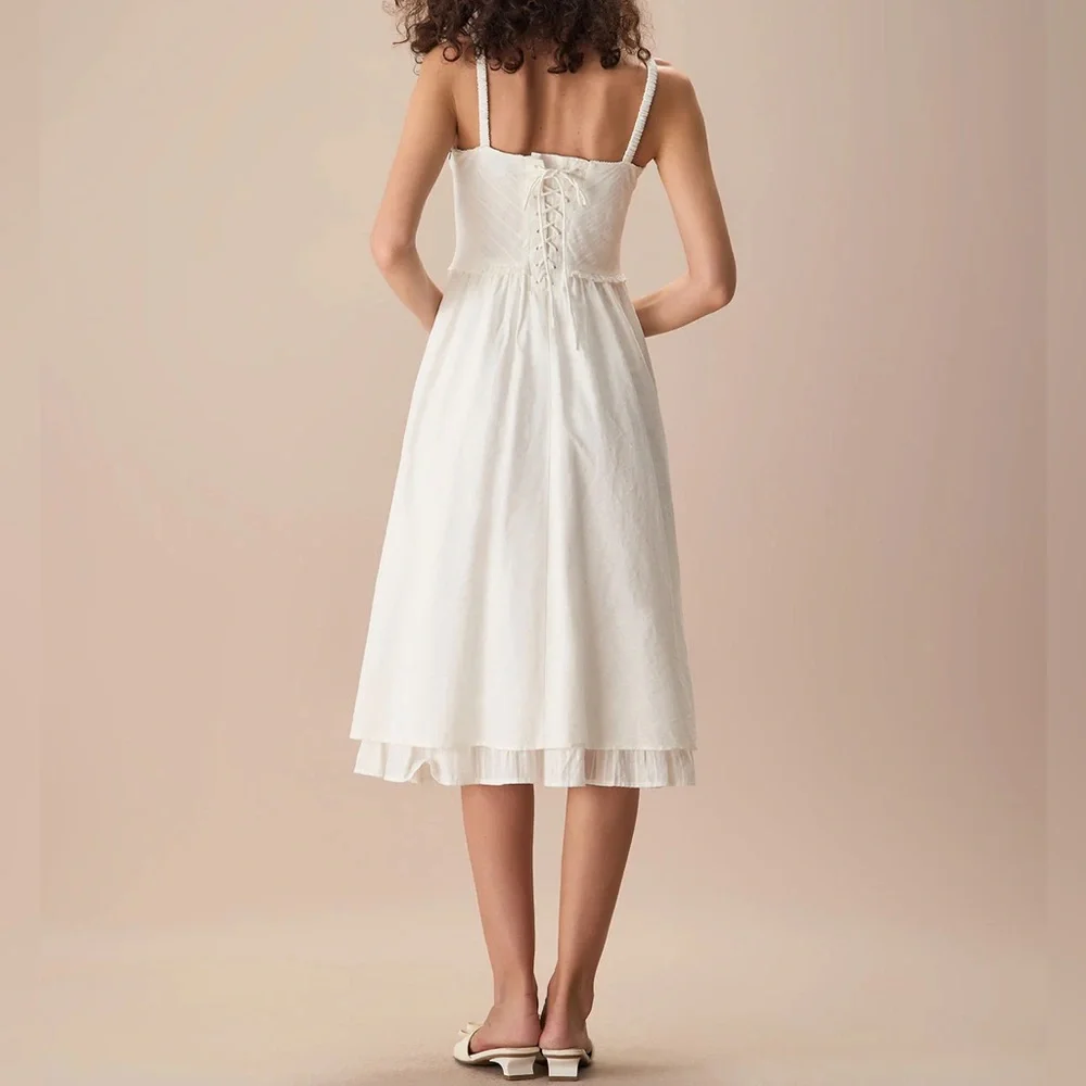 Rihoas White Ruched Slip Cotton Midi Dress - Picture 8 of 9